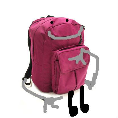 You don't need to carry this backpack. The Handipack walks itself for you! It has hands, so it can put away your lunchbox, folders, and pencils. And it has a little face that is a robot that helps you with your homework.