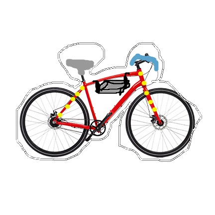  it has patted coushin seats to make it comfy same with the handles  yellow dots are lights and  people spend money on a waterbottleholder but just use a tinfoil pan and see through tape to hold it in place also to protect it if it rains see through tape.