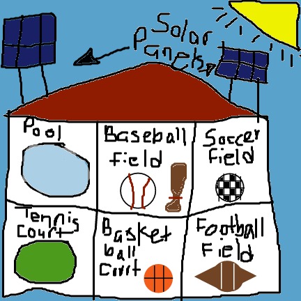 This activity center is an indoor sports center that collects lots on sunlight and heat on the hottest and sunniest days.  People can play or watch big games here whenever it rains or snows because their's enough sunlight and heat to keep everybody warm!