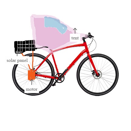 this cycle has a solar motor and gears . It also has a protective tent.