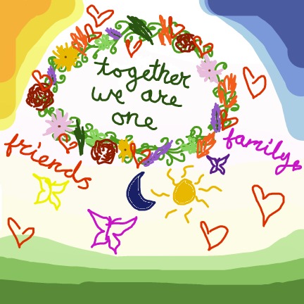 This mural shows that we are different but the same, light and dark, family and friends, but the most of all is that we all have each other.